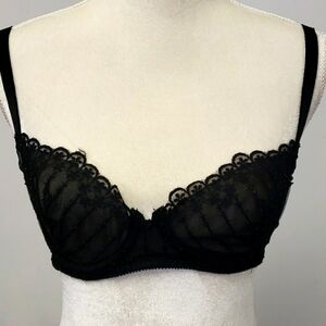 Vintage UnderCover Wear Sheer Lace Demi Cup Black Bra 34B Gently Used